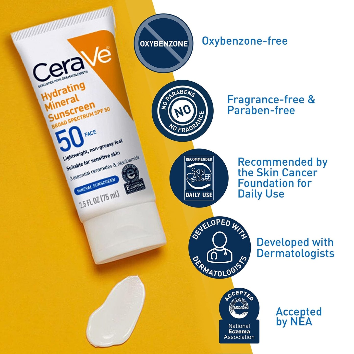 CeraVe 100% Mineral Sunscreen SPF 50, Face sunscreen With Zinc Oxide & Titanium Dioxid - Maple Wellness Supplements