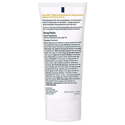 CeraVe 100% Mineral Sunscreen SPF 50, Face sunscreen With Zinc Oxide & Titanium Dioxid - Maple Wellness Supplements