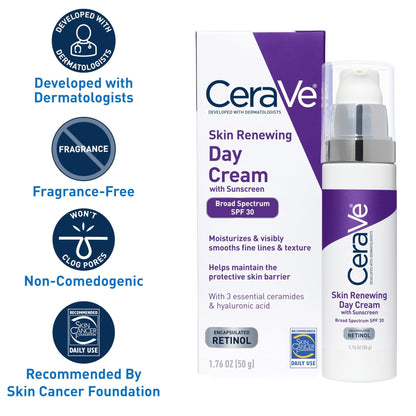 CeraVe Anti-Aging Face Cream SPF 30, Anti-Wrinkle Retinol Cream with Hyaluronic Acid and Ceramides, 1.76 oz - Maple Wellness Supplements