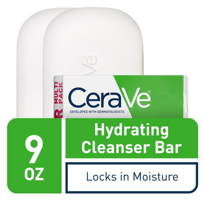 CeraVe Hydrating Cleanser Bar, Soap-Free Body and Facial Cleanser with 5% Moisturizing Cream, Fragrance-Free, 2-Pack, 4.5 Ounce Each - Maple Wellness Supplements