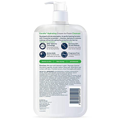 CeraVe Hydrating Cream To Foam Cleanser, Makeup Remover Face Wash For Dry Skin - Maple Wellness Supplements