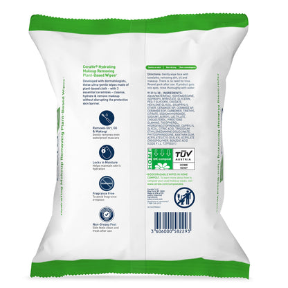 CeraVe Makeup Remover Wipes, Plant Based Face Wipes, Biodegradable in Compost, Waterless Face Wash, Travel Essentials for Women - Maple Wellness Supplements