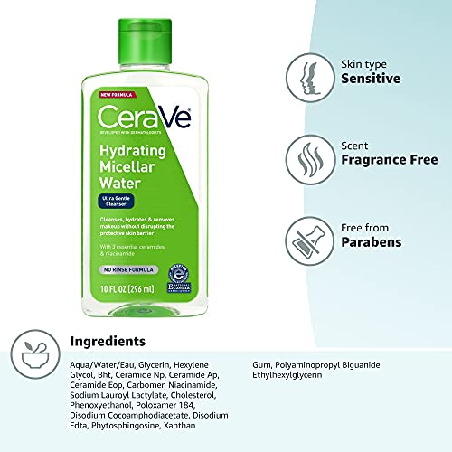 CeraVe Micellar Water, Hydrating Facial Cleanser & Eye Makeup Remover with Niacinamide, Ceramides & Glycerin - Maple Wellness Supplements