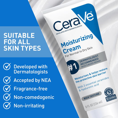 CeraVe Moisturizing Cream, Face Body Moisturizer, Normal to Dry Skin, 8 Fl Oz - Maple Wellness Supplements