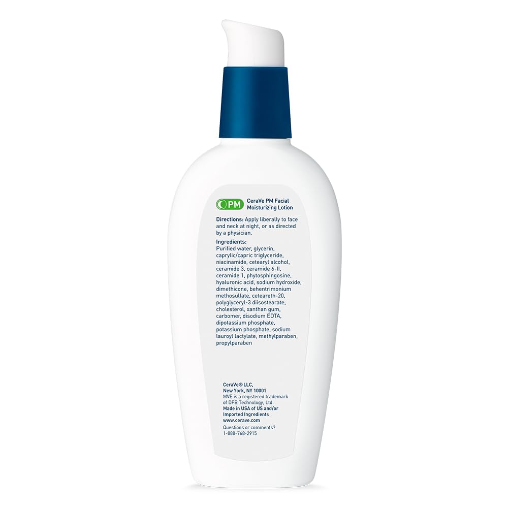 CeraVe PM Facial Moisturizing Lotion, Night Cream with Hyaluronic Acid and Niacinamide - Maple Wellness Supplements