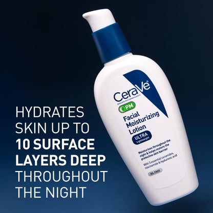 CeraVe PM Facial Moisturizing Lotion, Night Cream with Hyaluronic Acid and Niacinamide - Maple Wellness Supplements