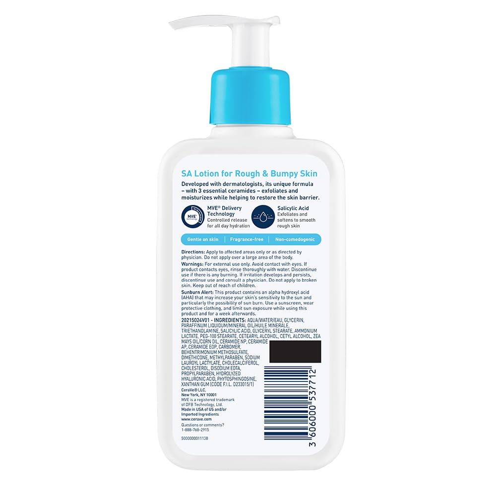 CeraVe SA Lotion for Rough & Bumpy Skin, Vitamin D, Hyaluronic Acid, Lactic Acid & Salicylic Acid Lotion - Maple Wellness Supplements