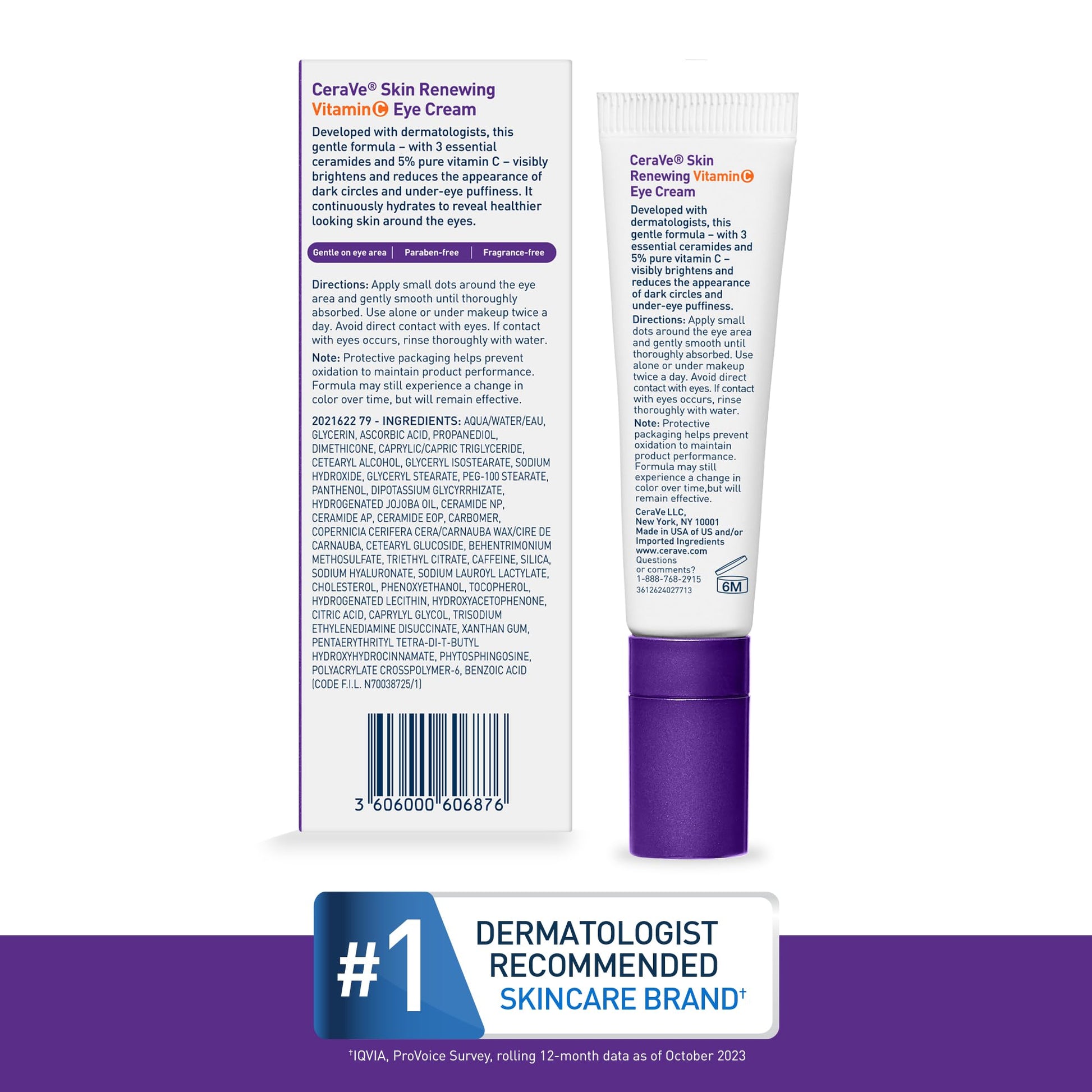 CeraVe Skin Renewing Vitamin C Eye Cream, Vitamin C, Hyaluronic Acid, Ceramides & Caffeine, Under Eye Cream For Dark Circles and Puffiness - Maple Wellness Supplements