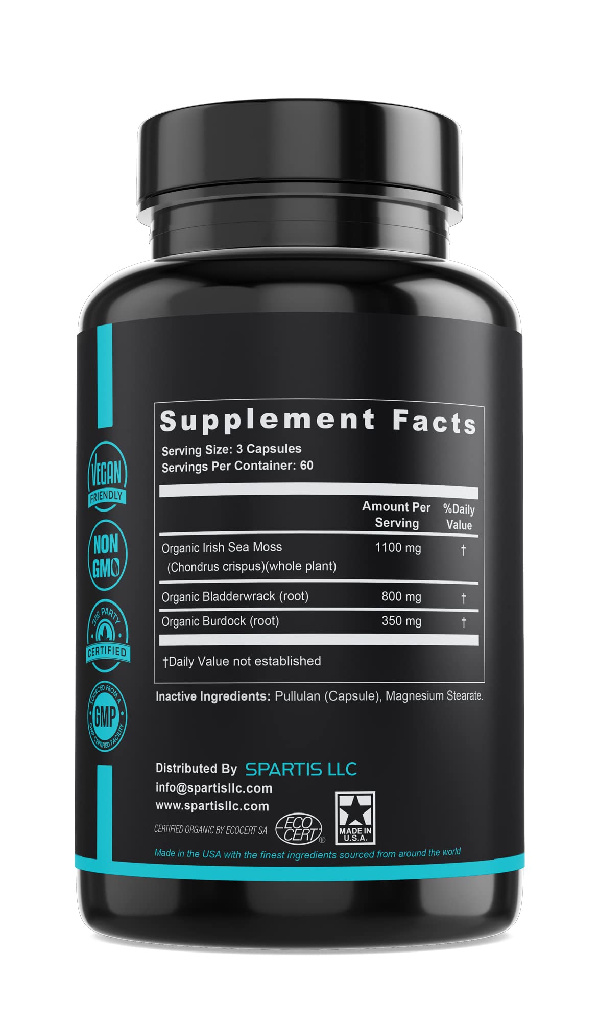 Certified Organic Sea Moss Capsules 2250mg Wildcrafted Irish Sea Moss Burdock Root - Maple Wellness Supplements
