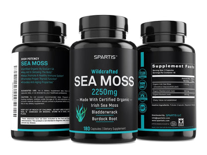 Certified Organic Sea Moss Capsules 2250mg Wildcrafted Irish Sea Moss Burdock Root - Maple Wellness Supplements