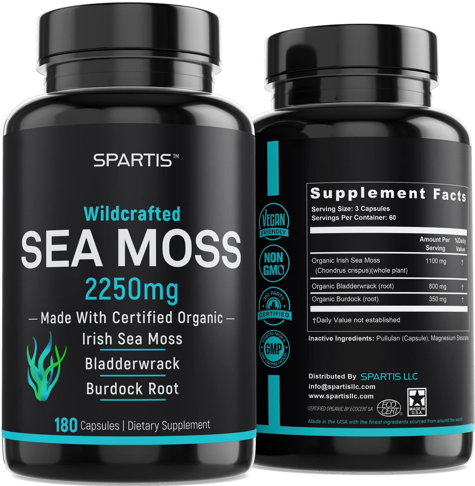 Certified Organic Sea Moss Capsules 2250mg Wildcrafted Irish Sea Moss Burdock Root - Maple Wellness Supplements