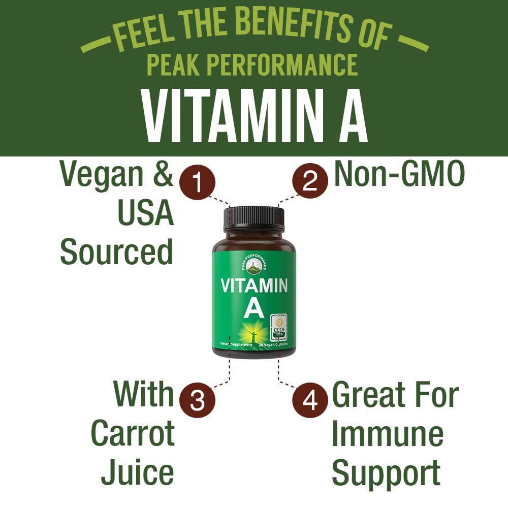 Certified Organic Vitamin A 5000 IU Supplement Capsules High Potency Vitamins. for Adults, Men, Women, Kids. Made with Carrot Juice. Great for Immune, Skin, Eye Support. Non GMO, Vegan Pills - Maple Wellness Supplements