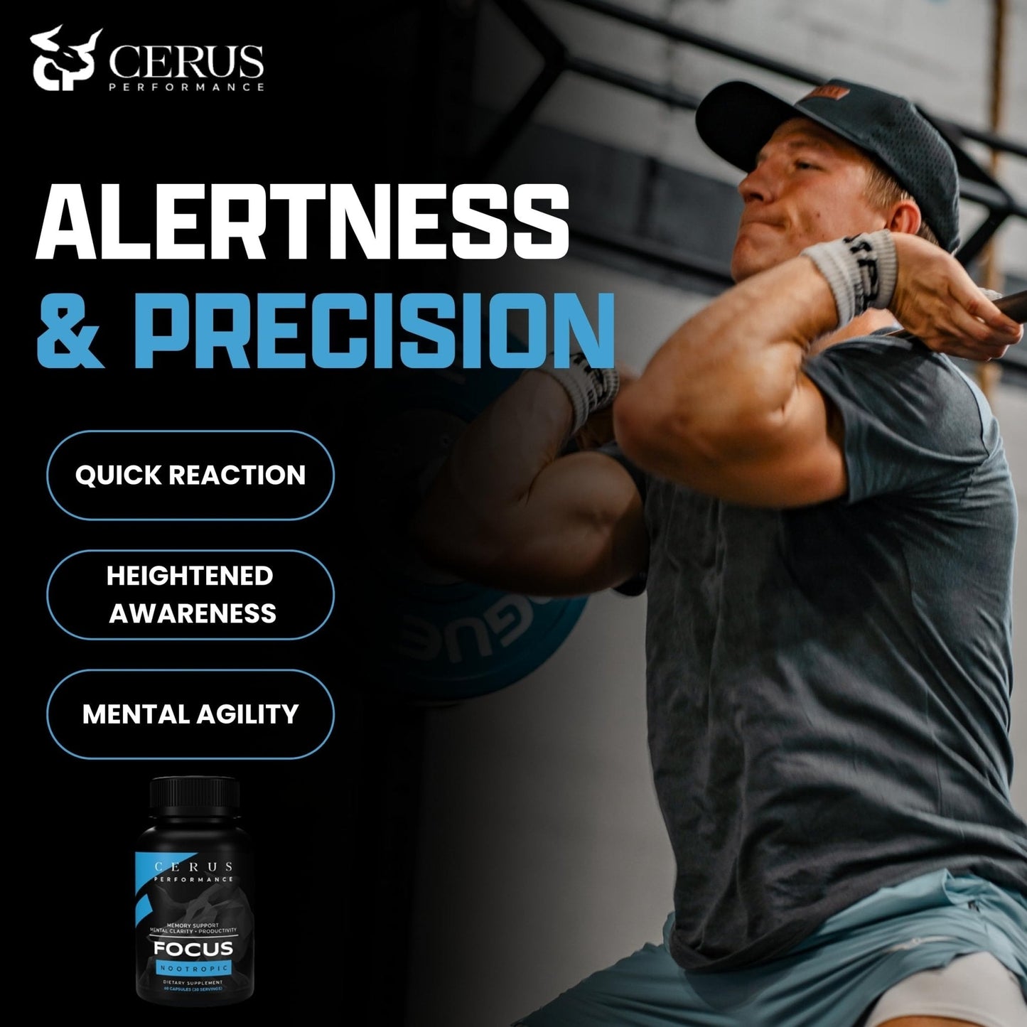 Cerus Performance Focus Nootropic Supplement - Enhances Mental Clarity, Boosts Memory & Cognitive Function, Improves Alertness - Ideal for Athletes & Fitness Enthusiasts - 60 Capsules - Maple Wellness Supplements