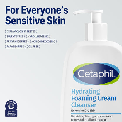 Cetaphil Cream to Foam Face Wash, Hydrating Foaming Cream Cleanser, 16 oz, For Normal to Dry, Sensitive Skin - Maple Wellness Supplements
