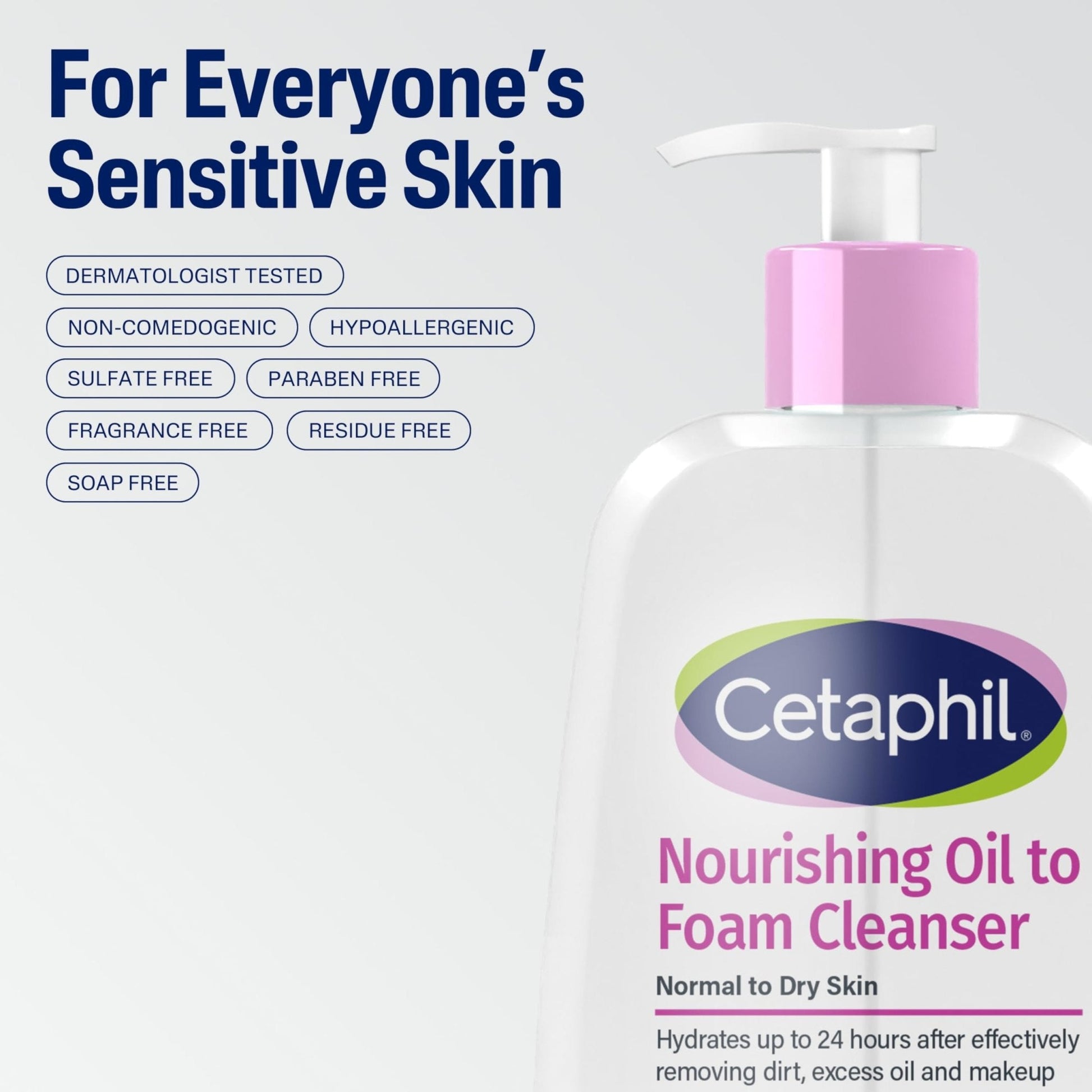 Cetaphil Nourishing Oil to Foam Facial Cleanser for Normal to Dry Skin, up to 24 Hour Hydration, 8 fl oz - Maple Wellness Supplements