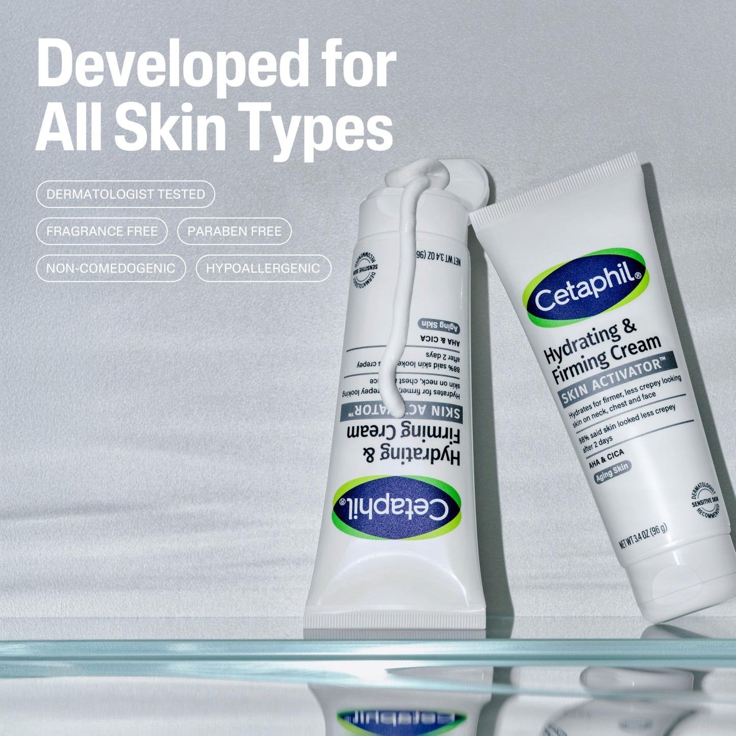 Cetaphil Skin Activator Hydrating & Firming Cream For Face, Neck & Chest 3.4 oz, Mandelic Acid (AHA) and Centella Asiatica (CICA) Cream - Maple Wellness Supplements