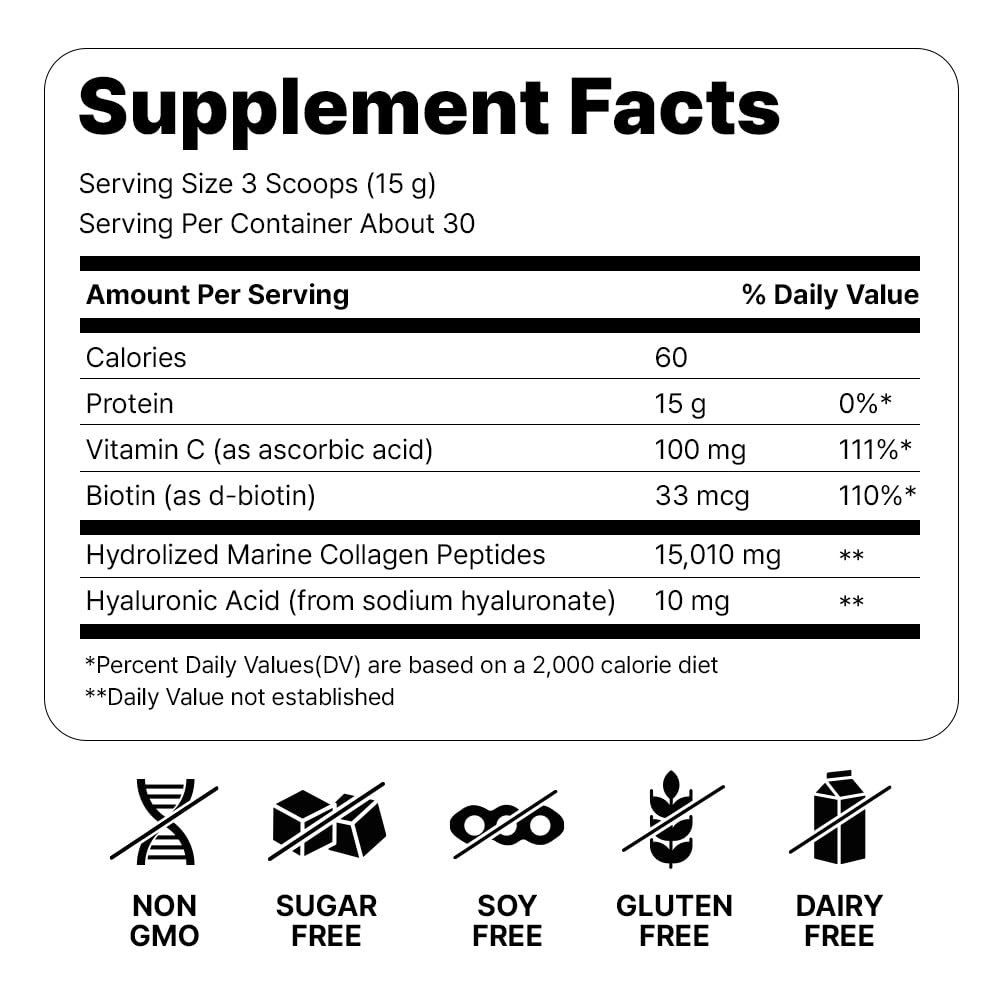 Cevitol Marine Collagen Peptides - Hydrolyzed Ultra-fine Collagen Powder for Women & Men, Hyaluronic Acid, Biotin, Vitamin C, for Skin, Hair, Nails, Joints - Maple Wellness Supplements
