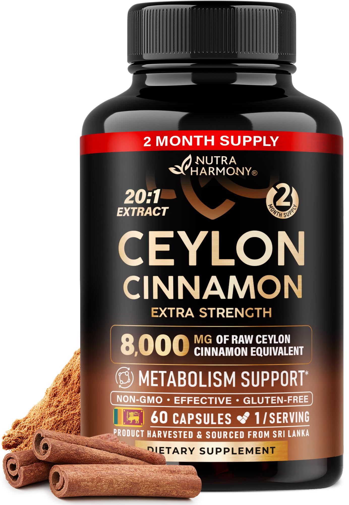 Ceylon Cinnamon Capsules - Extra Strength - Energy Heart & Metabolism Support for Men & Women - Pure Natural Cinnamon 20:1 Extract Supplement - Maple Wellness Supplements