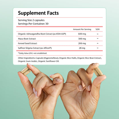 Chaly Menopause Supplements for Women with Ashwagandha KSM 66 and Saffron | Hot Flash, Bloating, Libido, Vaginal Dryness, Stress, and Mood Support Supplement | Menopause Relief Supplements | 60 Count - Maple Wellness Supplements