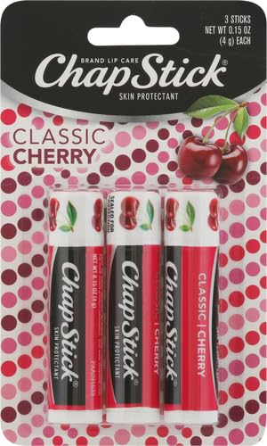 ChapStick Classic Skin Protectant Flavored Lip Balm Tube, Cherry Flavor, 0.15 Ounce (Pack of 3) - Maple Wellness Supplements
