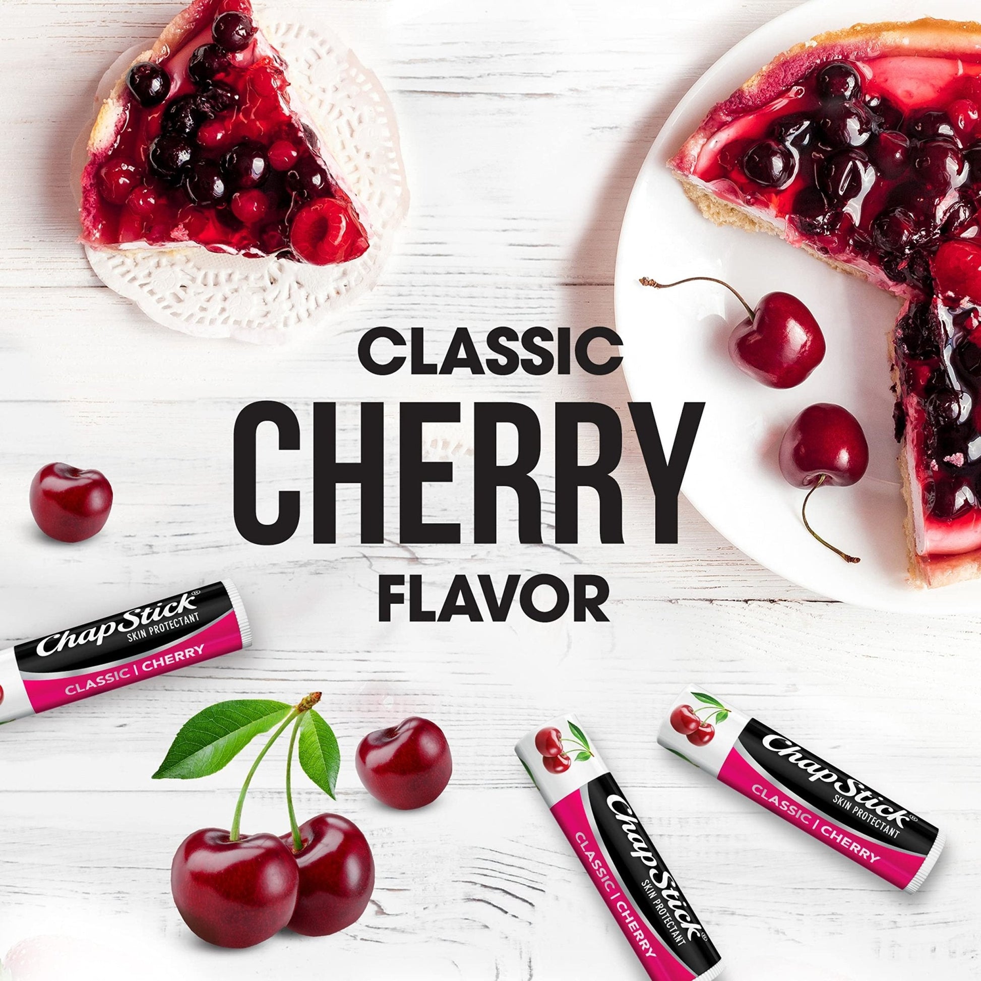 ChapStick Classic Skin Protectant Flavored Lip Balm Tube, Cherry Flavor, 0.15 Ounce (Pack of 3) - Maple Wellness Supplements
