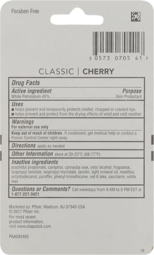 ChapStick Classic Skin Protectant Flavored Lip Balm Tube, Cherry Flavor, 0.15 Ounce (Pack of 3) - Maple Wellness Supplements