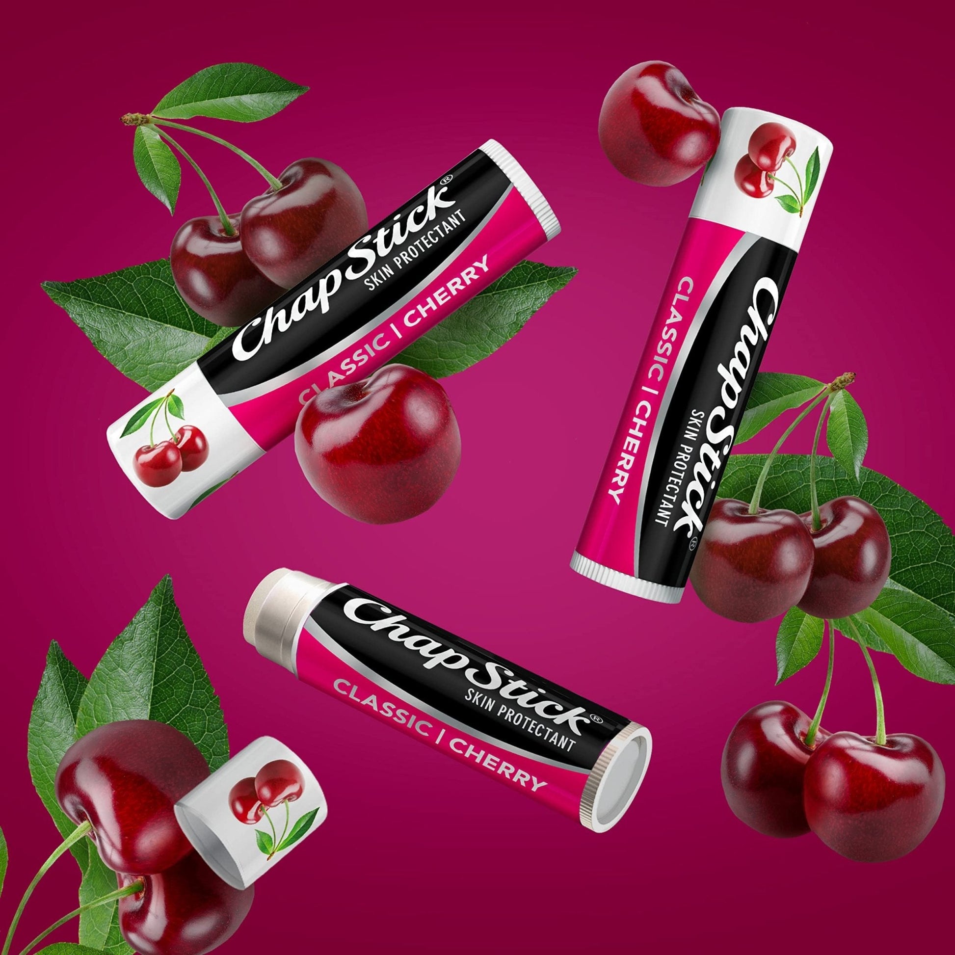 ChapStick Classic Skin Protectant Flavored Lip Balm Tube, Cherry Flavor, 0.15 Ounce (Pack of 3) - Maple Wellness Supplements