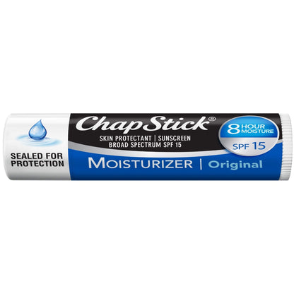 ChapStick Moisturizer Original Lip Balm Tubes, SPF 15 and Skin Protectant - 0.15 Oz (Pack of 3) - Maple Wellness Supplements