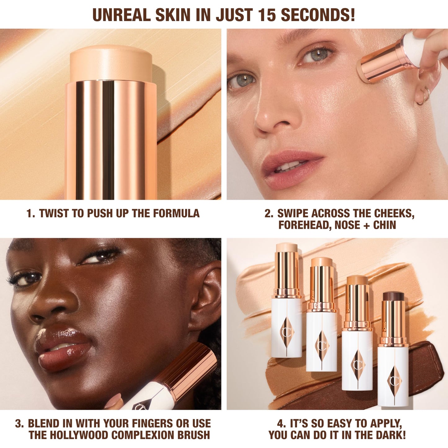 Charlotte Tilbury Unreal Skin Tint & Sheer Glow Hydrating Foundation Stick - Cream Foundation Makeup with Sheer-to-Light Coverage & a Buildable Formula - Blurring, Smoothing & Nourishing - 3 Fair - Maple Wellness Supplements