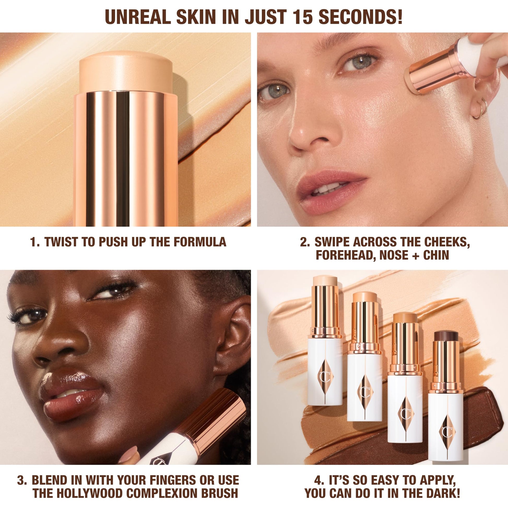 Charlotte Tilbury Unreal Skin Tint & Sheer Glow Hydrating Foundation Stick - Cream Foundation Makeup with Sheer-to-Light Coverage & a Buildable Formula - Blurring, Smoothing & Nourishing - 3 Fair - Maple Wellness Supplements
