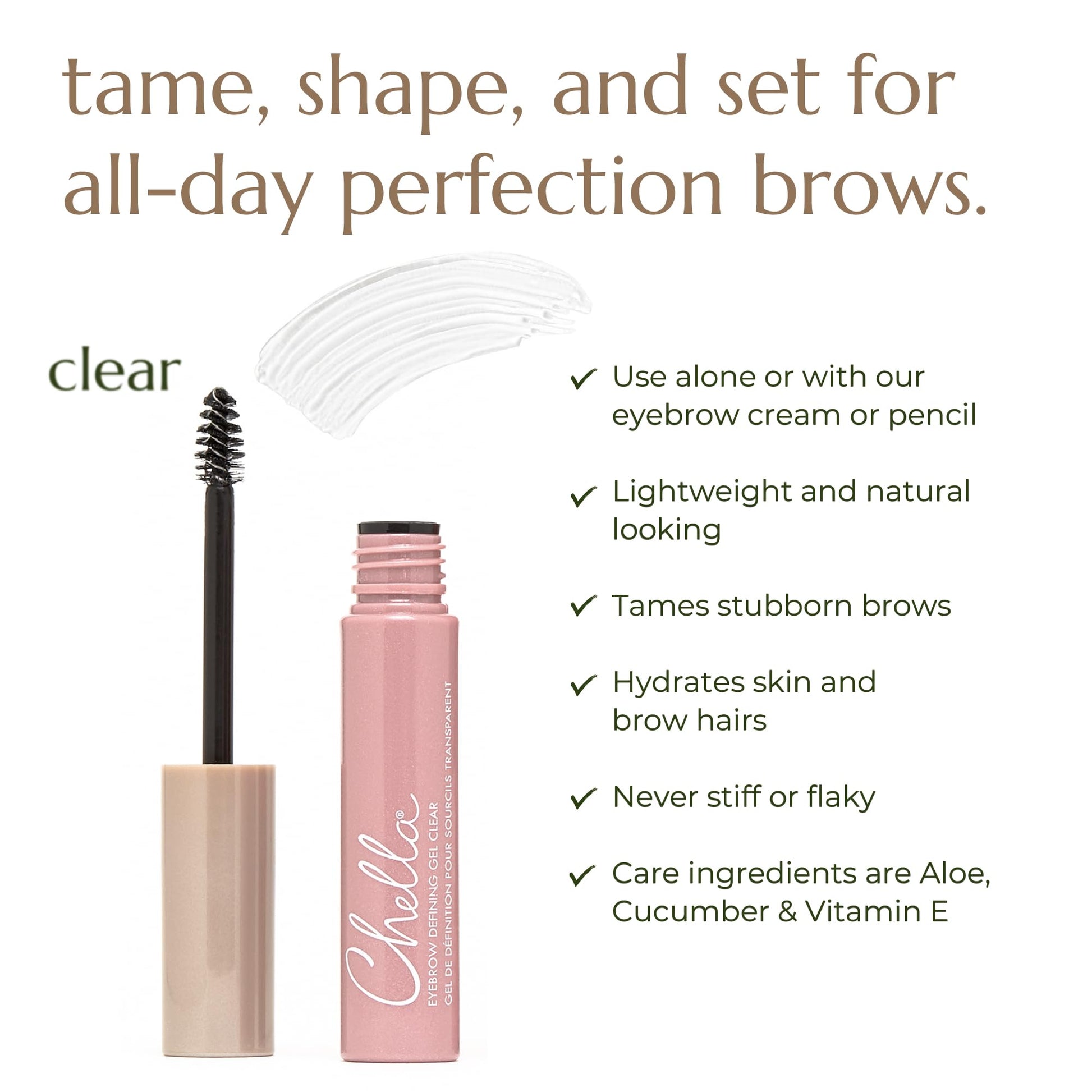Chella Eyebrow Gel, Defining Clear Eyebrow Gel - Lightweight Formula for Natural, Long Lasting Makeup - Vegan, Cruelty Free, Paraben Free, Gluten Free - Maple Wellness Supplements