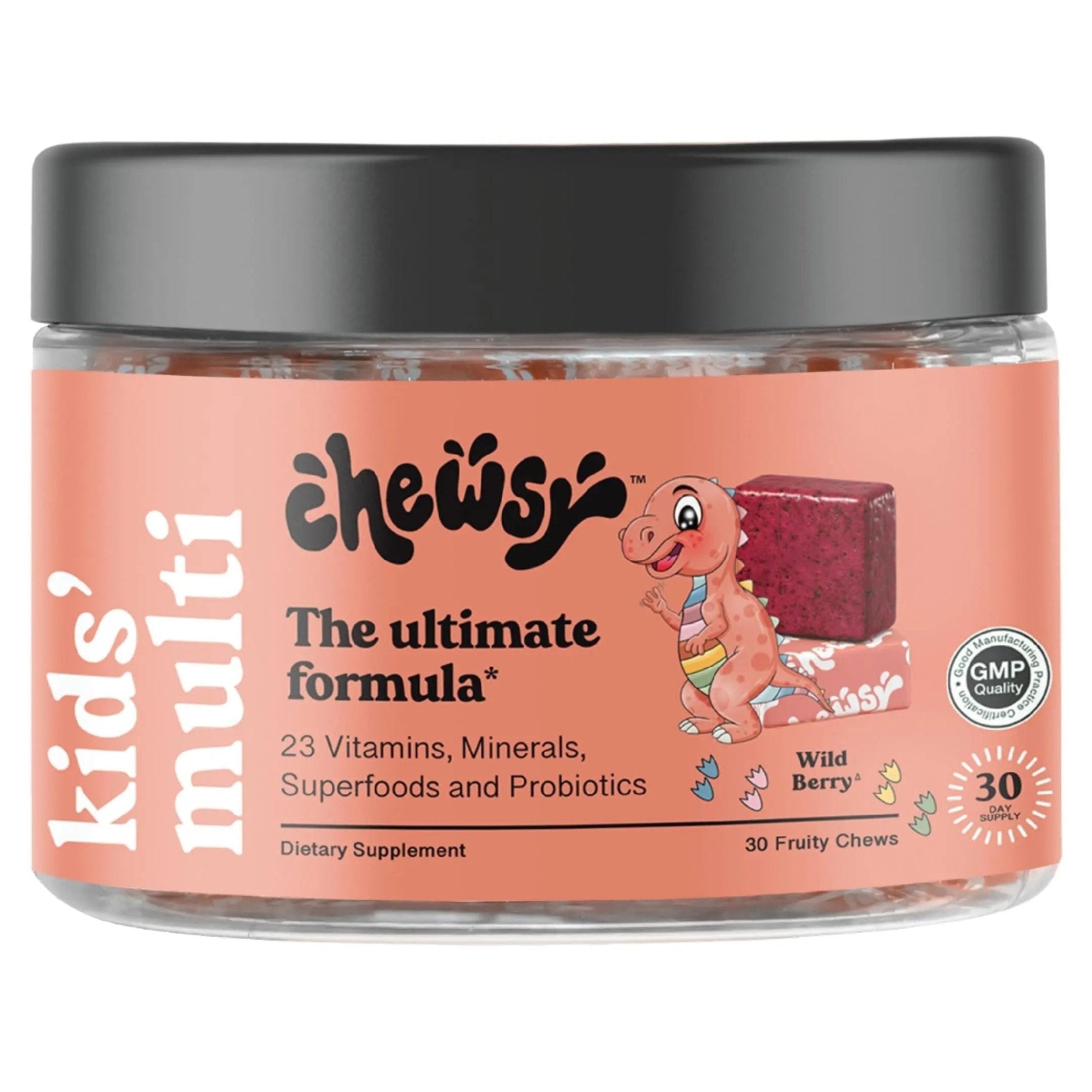 Chewsy Kids’ Multivitamin, Delicious Candy-Style Daily Vitamin Chews + Probiotics + Superfoods, Wild Berry Flavor Chewable Fruity Supplement Chews - Maple Wellness Supplements