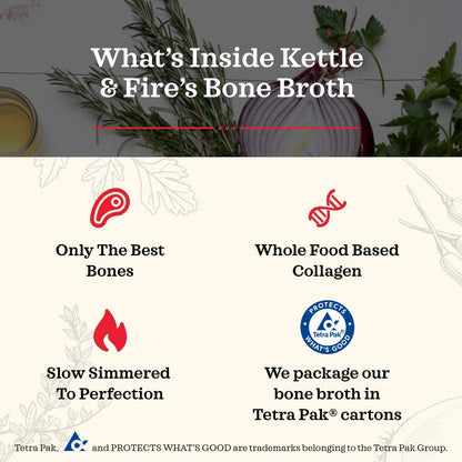 Chicken Bone Broth Soup by Kettle and Fire, Pack of 6, Keto Diet, Paleo Friendly, Whole 30 Approved, Gluten Free, with Collagen, 10g of protein, 16.9 Ounce (Pack of 6) - Maple Wellness Supplements
