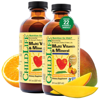 CHILDLIFE ESSENTIALS Kids Multivitamin & Mineral - Kids Vitamins, Liquid Multivitamin for Kids, Toddler Multivitamins, Liquid Vitamins, Baby Multivitamin - Natural Orange & Mango, 8 Fl Oz (Pack of 2) - Maple Wellness Supplements