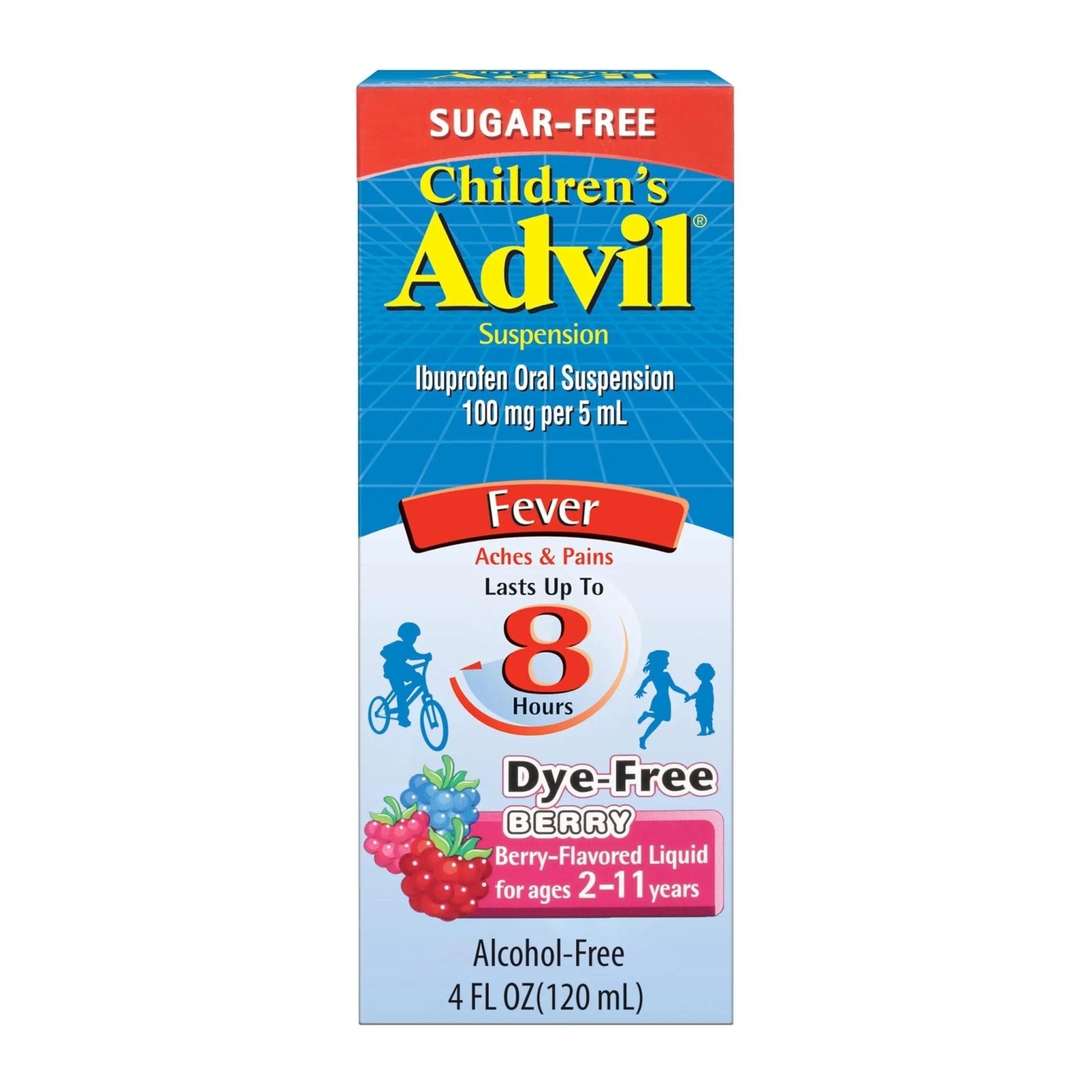 Children's Advil Pain Reliever and Fever Reducer, Dye Free and Sugar Free Ibuprofen Oral Suspension, Berry Flavored - 4 Fl Oz - Maple Wellness Supplements