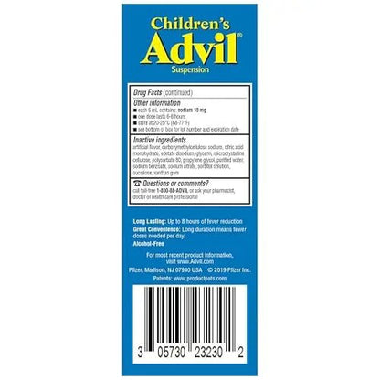 Children's Advil Pain Reliever and Fever Reducer, Dye Free and Sugar Free Ibuprofen Oral Suspension, Berry Flavored - 4 Fl Oz - Maple Wellness Supplements