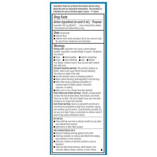 Children's Advil Pain Reliever and Fever Reducer, Dye Free and Sugar Free Ibuprofen Oral Suspension, Berry Flavored - 4 Fl Oz - Maple Wellness Supplements