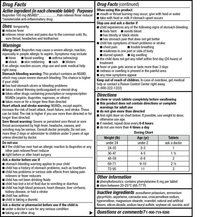 Childrens Ibuprofen Chewable Tablets, 100 mg, Orange Flavor, Pain Reliever and Fever Reducer, 24 Count - Maple Wellness Supplements