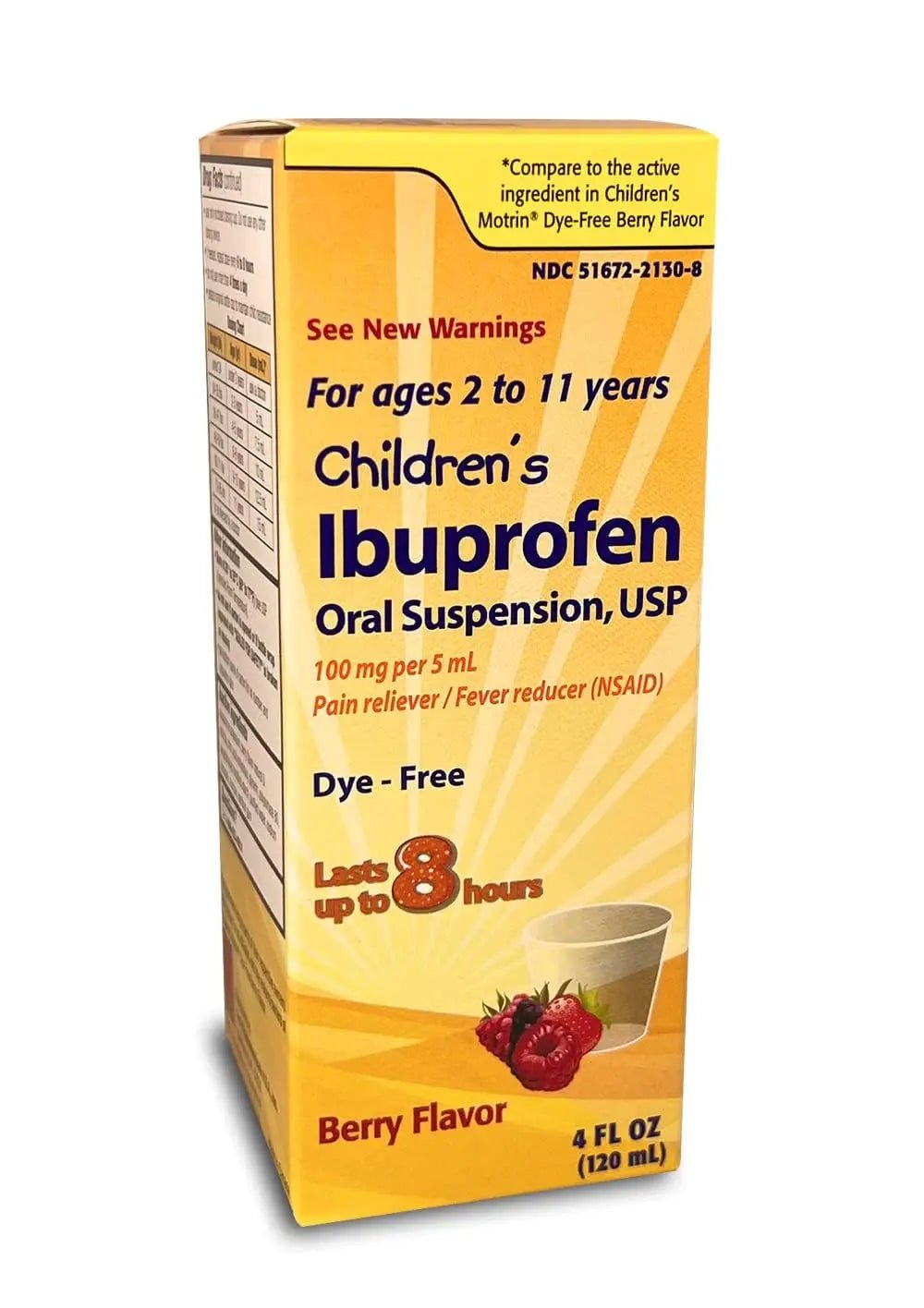 Children's Ibuprofen Oral Suspension 100 mg per 5 mL, 4 Fl Oz, Pain Reliever and Fever Reducer for Ages 2-11 Years, Dye-Free, Berry Flavor - Maple Wellness Supplements