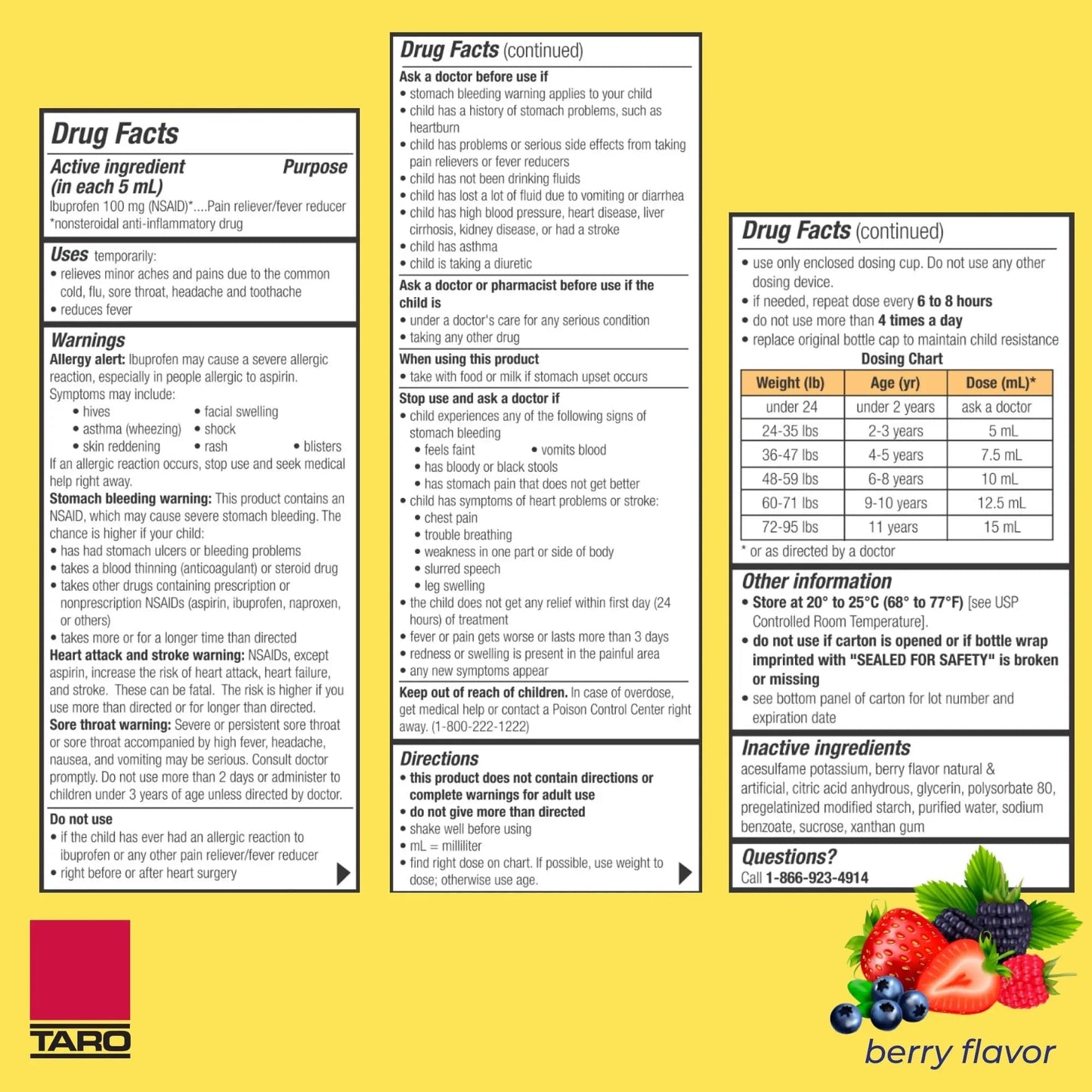 Children's Ibuprofen Oral Suspension 100 mg per 5 mL, 4 Fl Oz, Pain Reliever and Fever Reducer for Ages 2-11 Years, Dye-Free, Berry Flavor - Maple Wellness Supplements