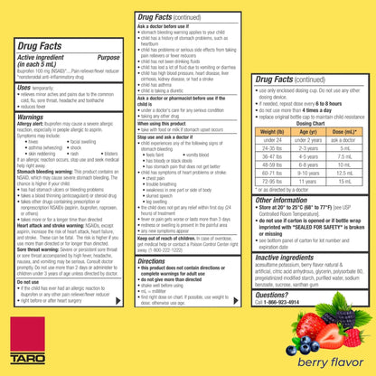 Children's Ibuprofen Oral Suspension 100 mg per 5 mL, 4 Fl Oz, Pain Reliever and Fever Reducer for Ages 2-11 Years, Dye-Free, Berry Flavor - Maple Wellness Supplements