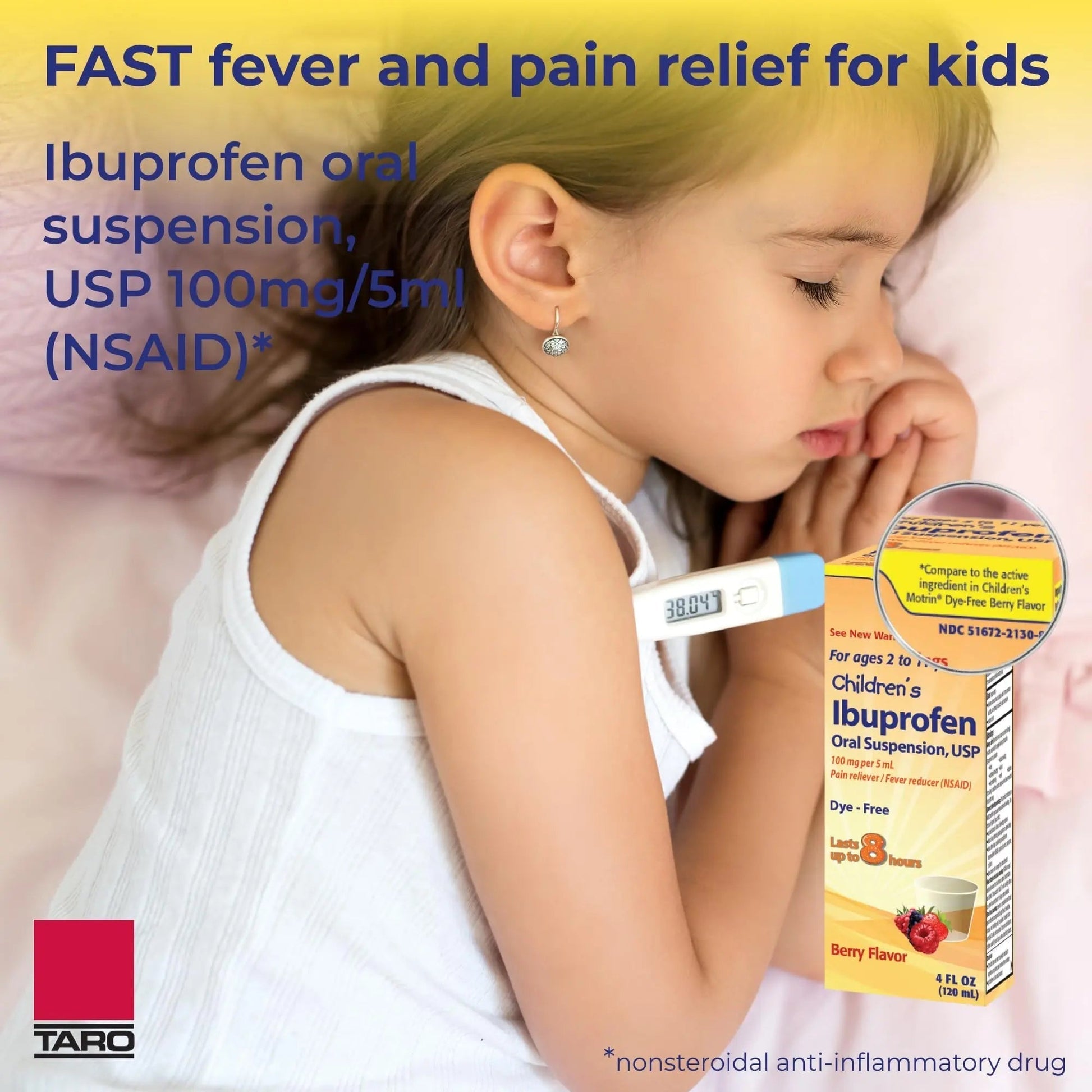 Children's Ibuprofen Oral Suspension 100 mg per 5 mL, 4 Fl Oz, Pain Reliever and Fever Reducer for Ages 2-11 Years, Dye-Free, Berry Flavor - Maple Wellness Supplements