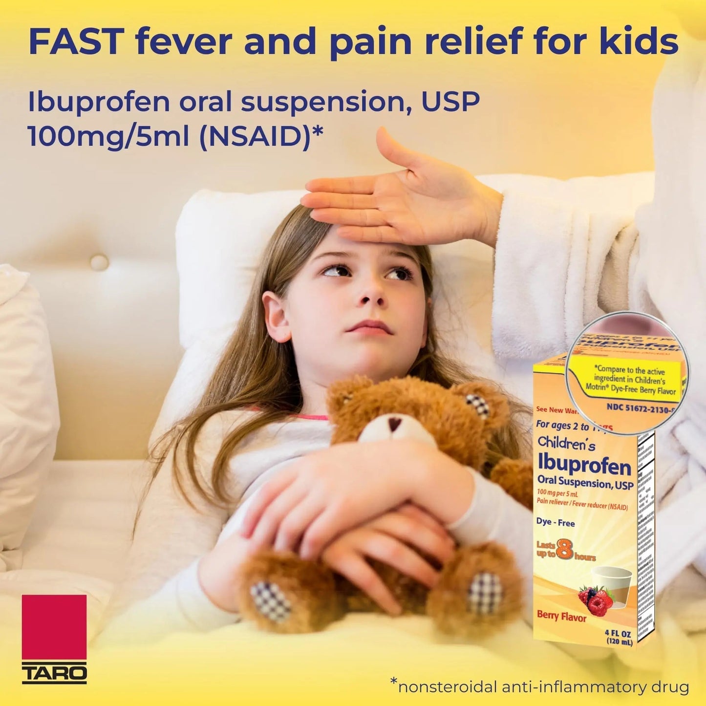 Children's Ibuprofen Oral Suspension 100 mg per 5 mL, 4 Fl Oz, Pain Reliever and Fever Reducer for Ages 2-11 Years, Dye-Free, Berry Flavor - Maple Wellness Supplements