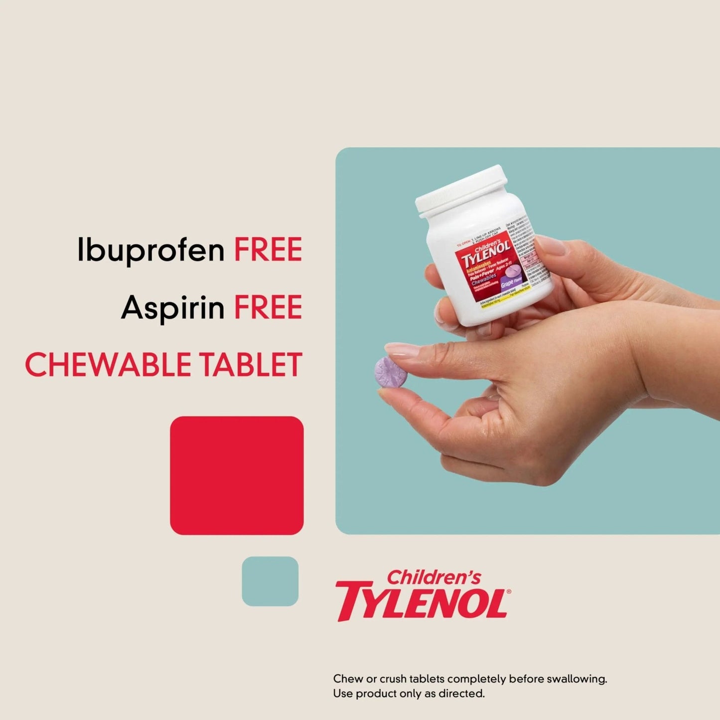 Children's Tylenol Chewables with 160 mg Acetaminophen, Pain Reliever & Fever Reducer for Kids' Cold + Flu Symptoms, Headache, Sore Throat & Toothache, Aspirin-Free, Grape Flavor, 24 ct - Maple Wellness Supplements