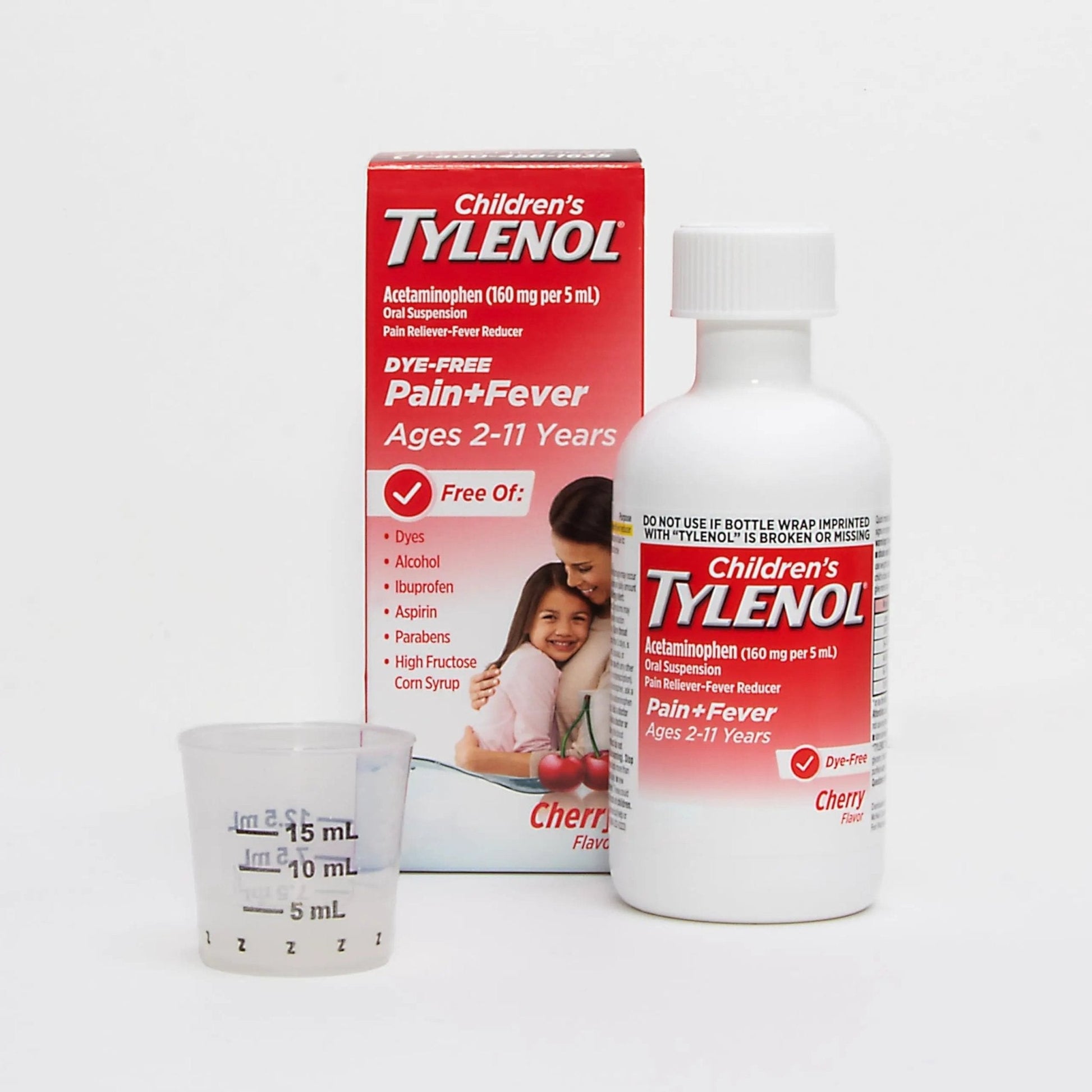 Children's Tylenol Liquid Pain Relief & Fever Medicine, Oral Suspension, Dye-Free, Acetaminophen, No Aspirin, No Ibuprofen, No High Fructose Corn Syrup; Cherry Flavor, 8 fl. oz.; Pack of 1 - Maple Wellness Supplements