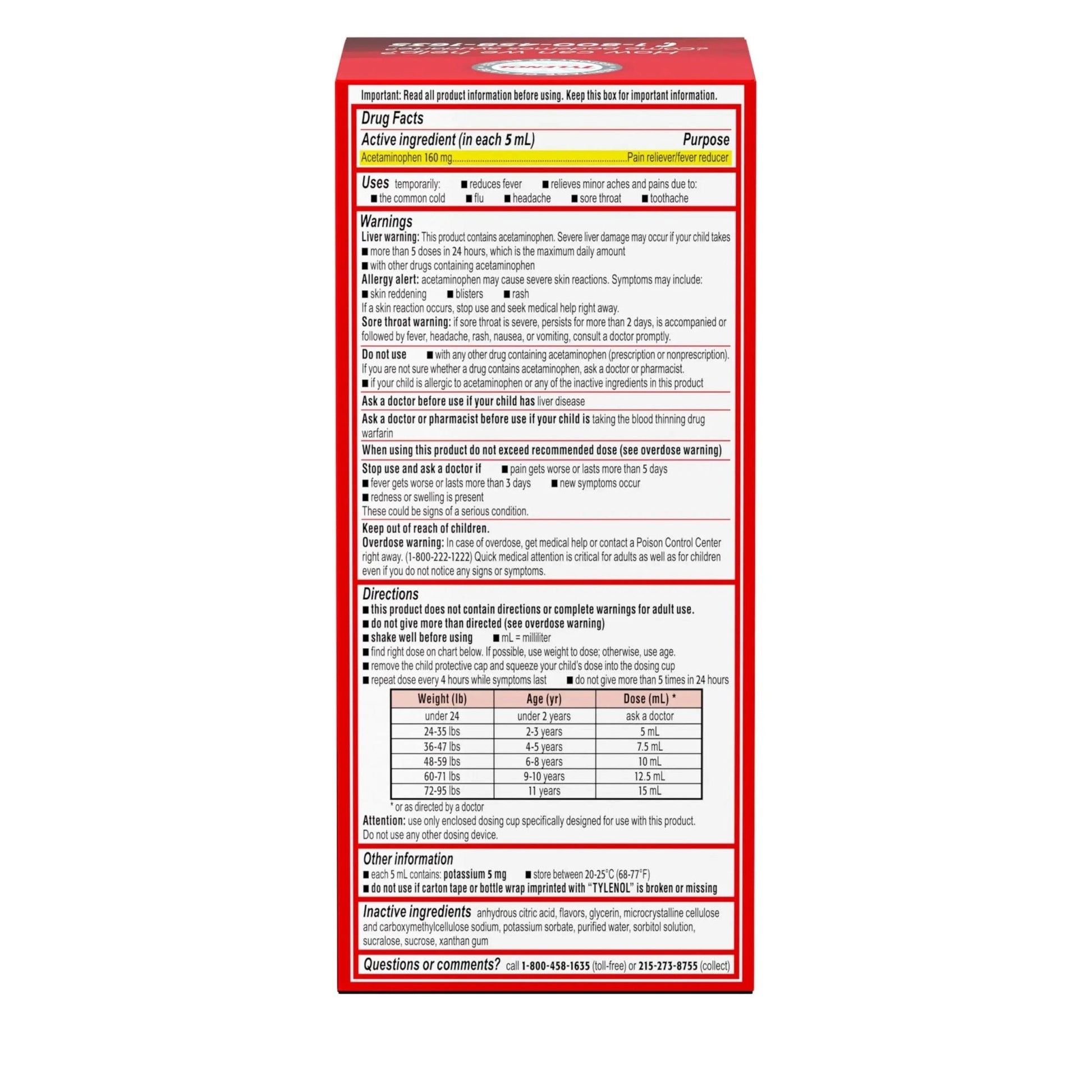 Children's Tylenol Liquid Pain Relief & Fever Medicine, Oral Suspension, Dye-Free, Acetaminophen, No Aspirin, No Ibuprofen, No High Fructose Corn Syrup; Cherry Flavor, 8 fl. oz.; Pack of 1 - Maple Wellness Supplements