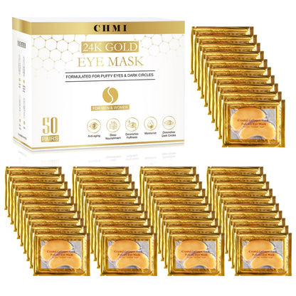 CHMI Under Eye Patches (50 Pairs) - 24K Gold Eye Patches for Puffy Eyes, Dark Circles, EyeBags and Wrinkles - Maple Wellness Supplements