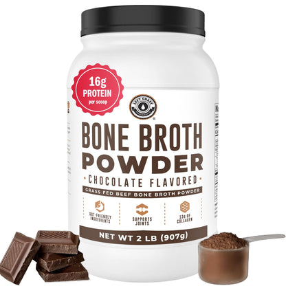 Chocolate Bone Broth Protein Powder - 100% Grass Fed Beef Bone Broth with 16g Protein & 13g Collagen per Serving - Great for Shakes & Hot Chocolate - Keto Friendly Low Carb - Maple Wellness Supplements
