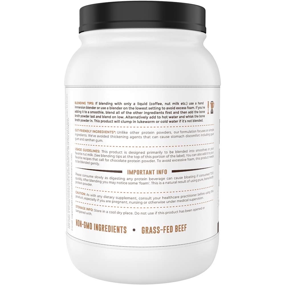 Chocolate Bone Broth Protein Powder - 100% Grass Fed Beef Bone Broth with 16g Protein & 13g Collagen per Serving - Great for Shakes & Hot Chocolate - Keto Friendly Low Carb - Maple Wellness Supplements