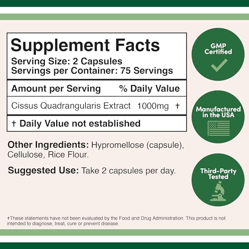 Cissus Quadrangularis Super Extract, 150 Capsules, Manufactured in The USA, Dietary - Maple Wellness Supplements